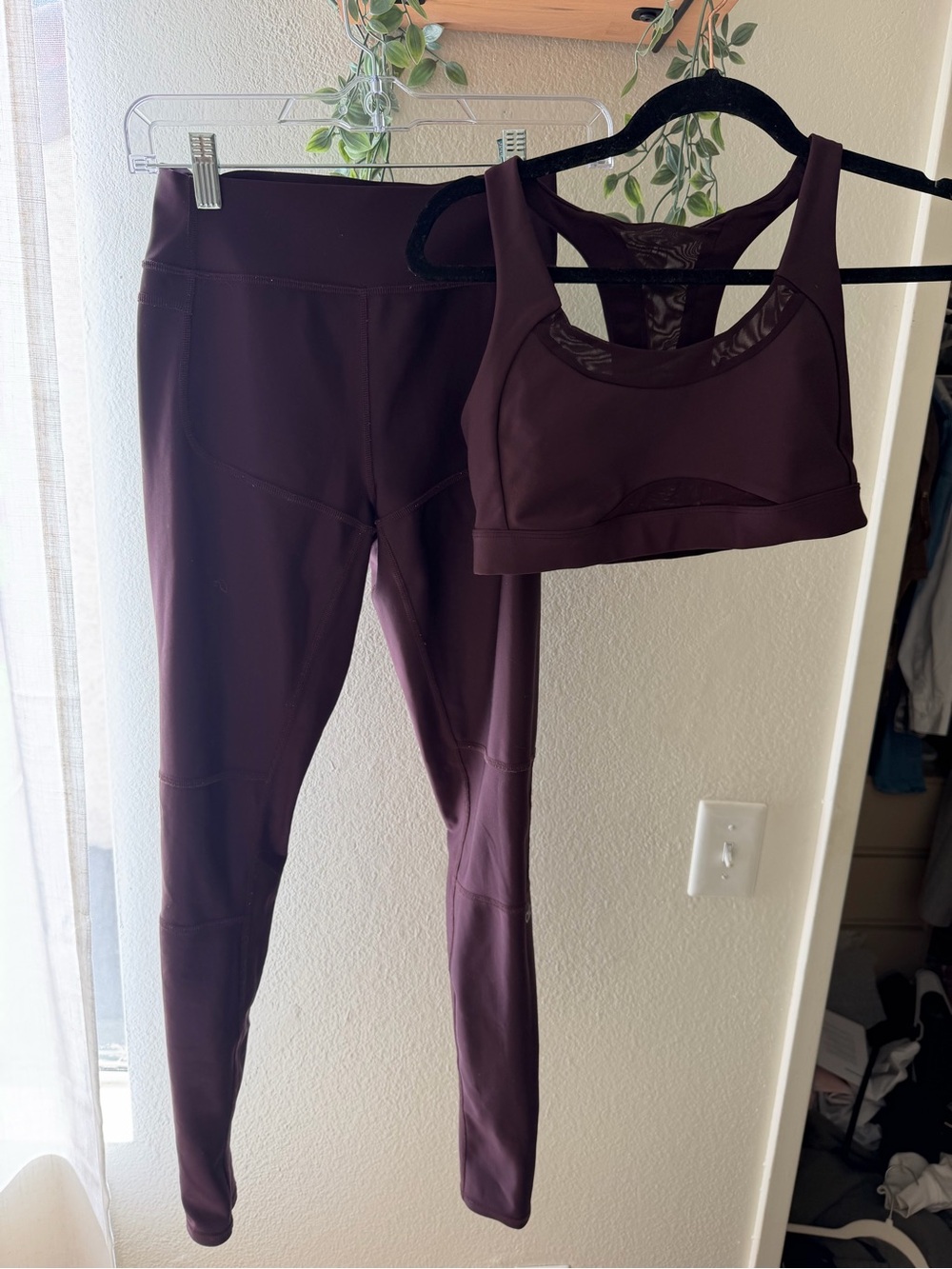 ALO Yoga Plum High-Rise Leggings with Matching Sports Bra